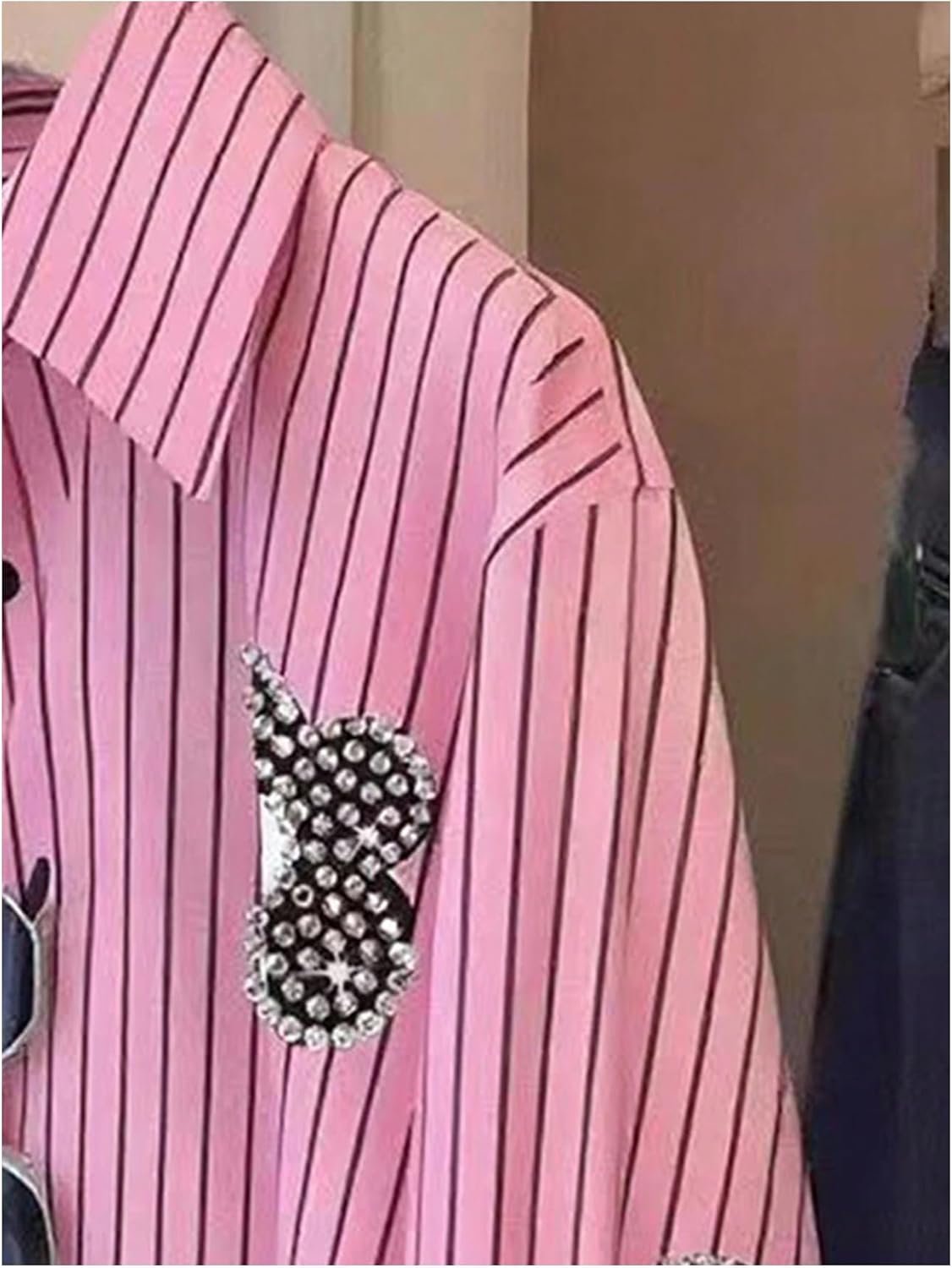 GORGLITTER Women's Floral Striped Long Sleeve Shirt Dressy Rhinestone Button Up Shirt Collared Blouses Business Casual