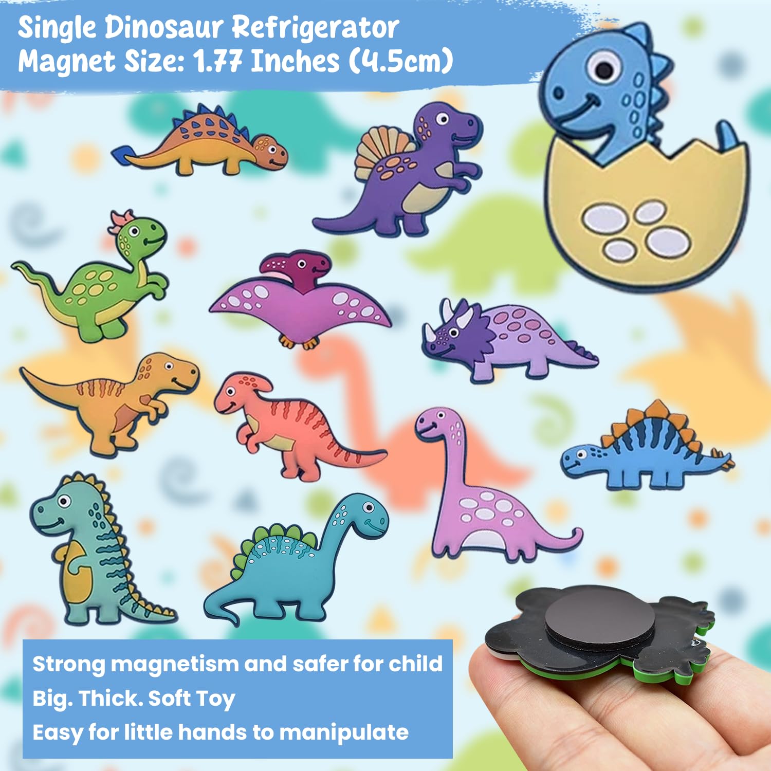 12 Pcs Kids Fridge Magnets, Dinosaur Fridge Magnets, Dinosaur Magnetic Board Kids, Dinosau/r Toys for 3 Year Old Boys - Image 2
