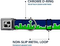 Vista 5 de Collar de perro hebilla de cinturón de seguridad Seattle Skyline azul marino verde brillante 13 a 18 pulgadas 1.5 pulgadas de ancho