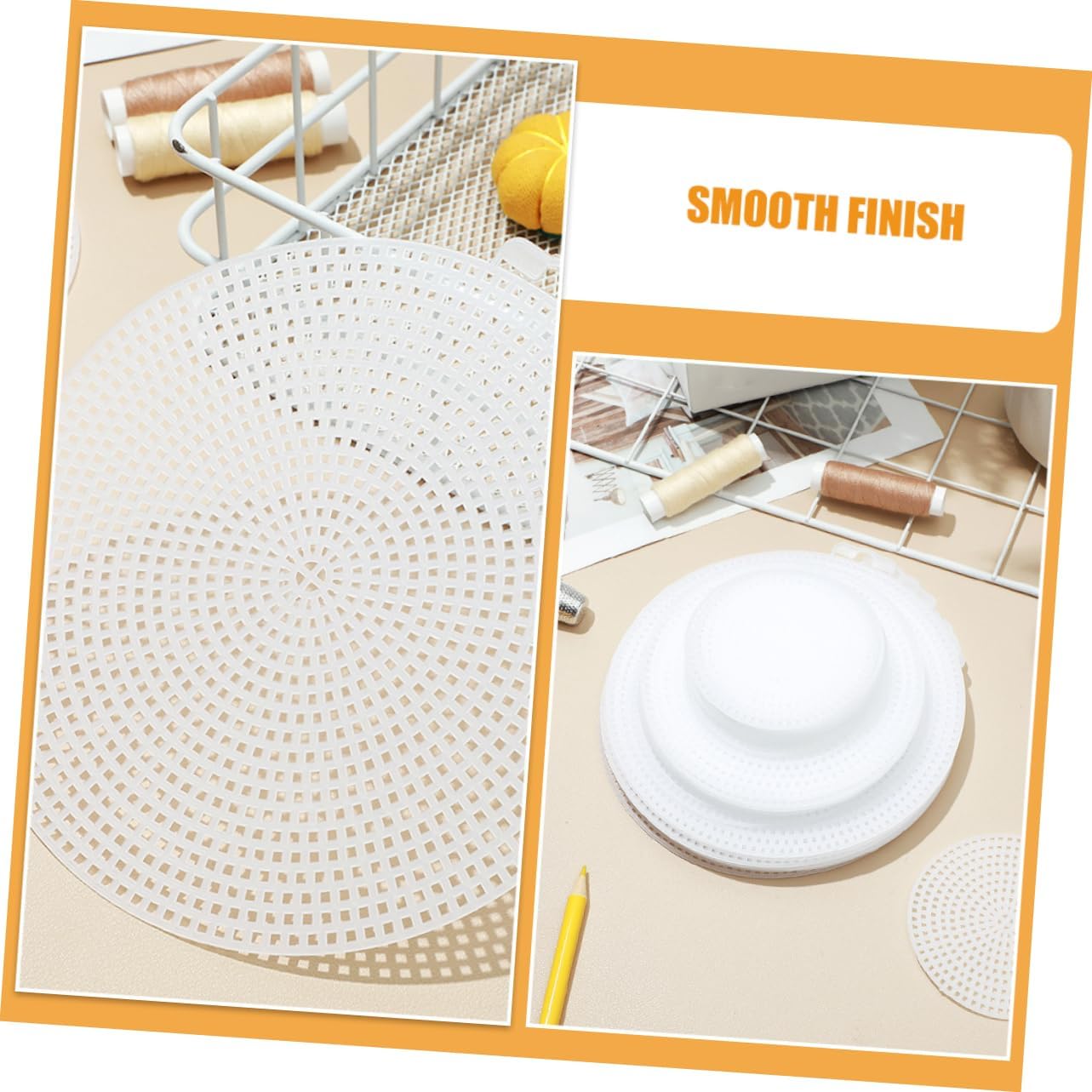 HOMSFOU 15pcs Plastic Mesh Canvas Sheets for Crafts: Three Size 14.7cm, 11.5cm, 7.7cm Round Craft Canvases for Embroidery Crochet Purse Bottoms Stitchwork Accessories
