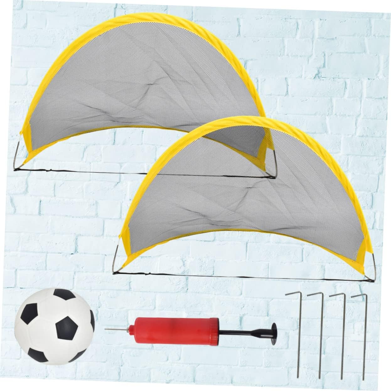 2 Pcs Foldable Soccer Goal Set with Popup Nets Football Inflator Iron Nails for Outdoor Training and Skill Practice