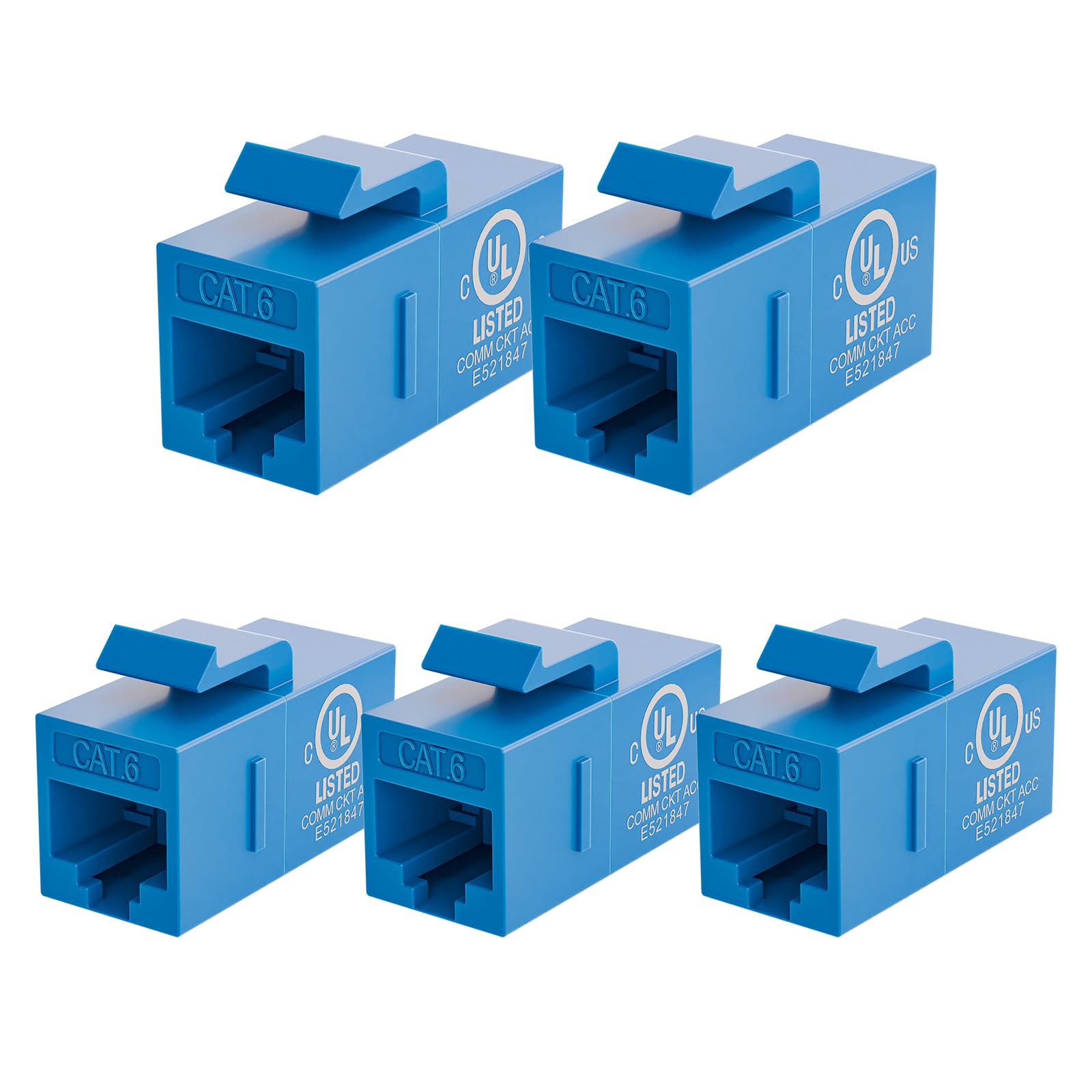 UL-Listed CAT6 Keystone Coupler 5-Pack, Ethernet Coupler Female to Female, RJ45 Coupler for CAT6/CAT5e/CAT5, Keystone Jack, Blue