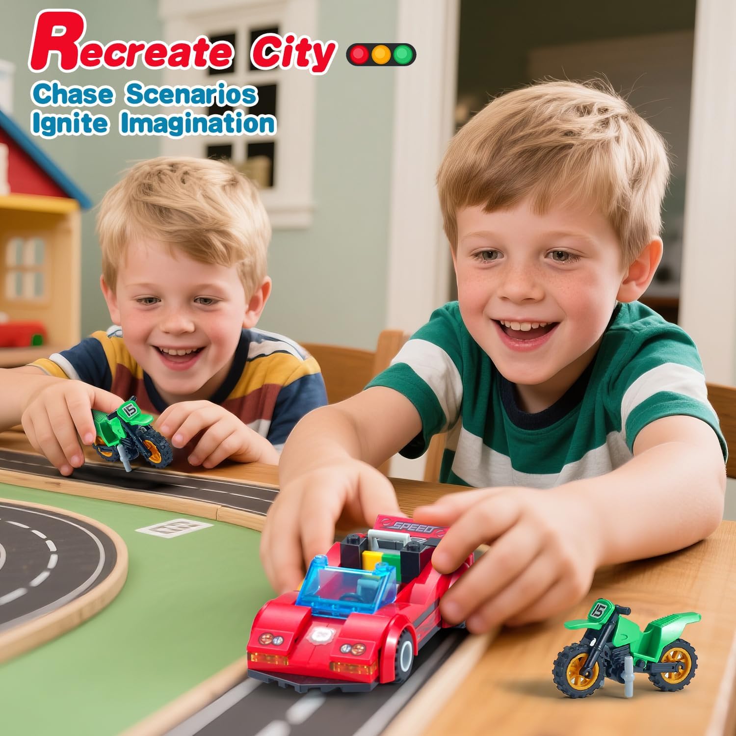 TIALLOW City Police Car Truck Building Sets for Boys, Semi Truck and Trailer Building Blocks Vehicles Kits with Helicopter, Motorcycle,Race Car, for Kids Ages 6 7 8 Years Old and Up