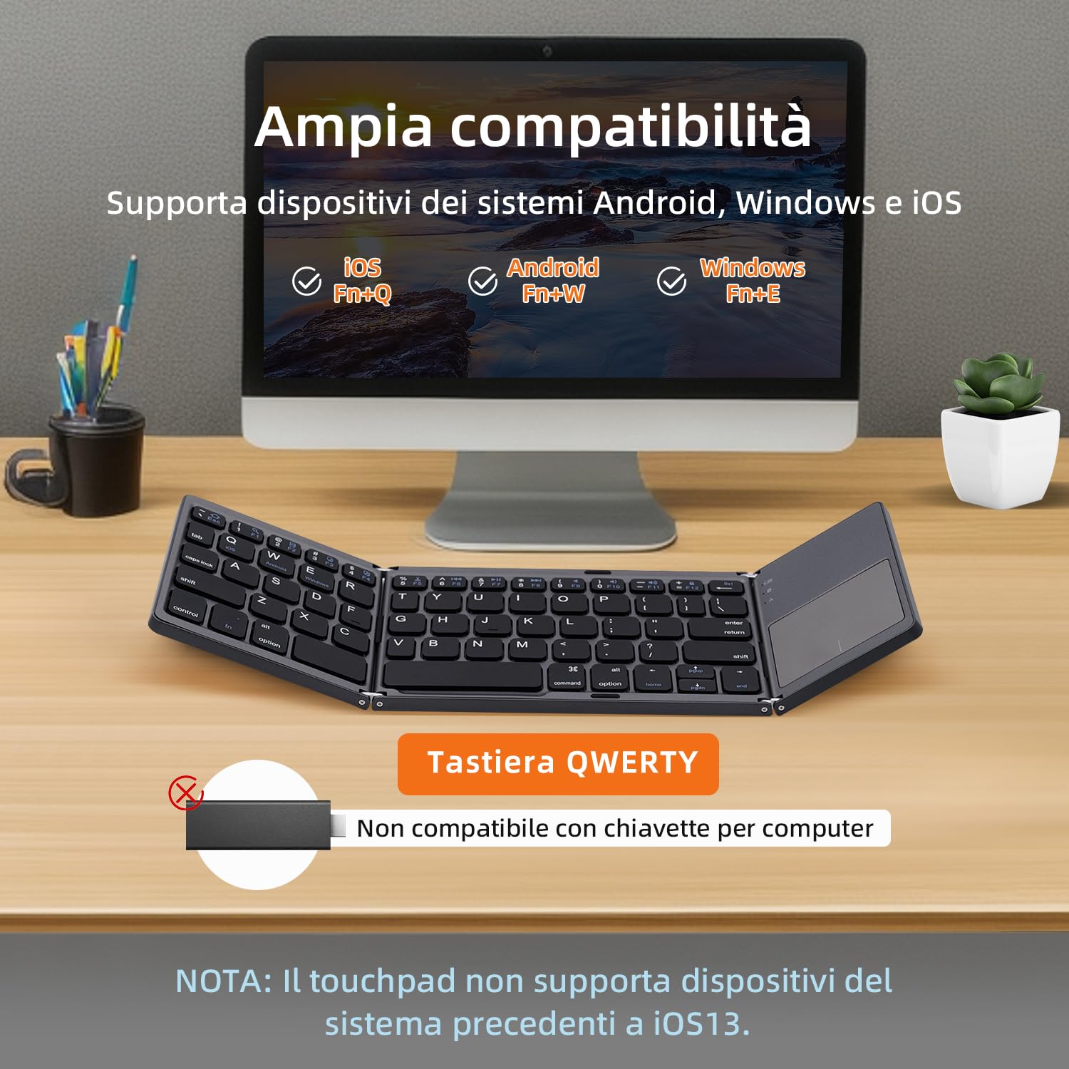 Mcbazel Tastiera Pieghevole Bluetooth 5.0 Senza Fili on Touchpad, Tastiera Portatile Senza fili Ricaricabile per PC, Tablet, Android, iPhone, Windows, Mac, iOS, iPad, Layout US
