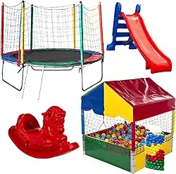 Kit Rotoplay Pula Pula 2,30m + Piscina de Bolinhas 1,00m + Pacote 500 Bolinhas + Escorregador Médio + Gangorra 1 Lugar