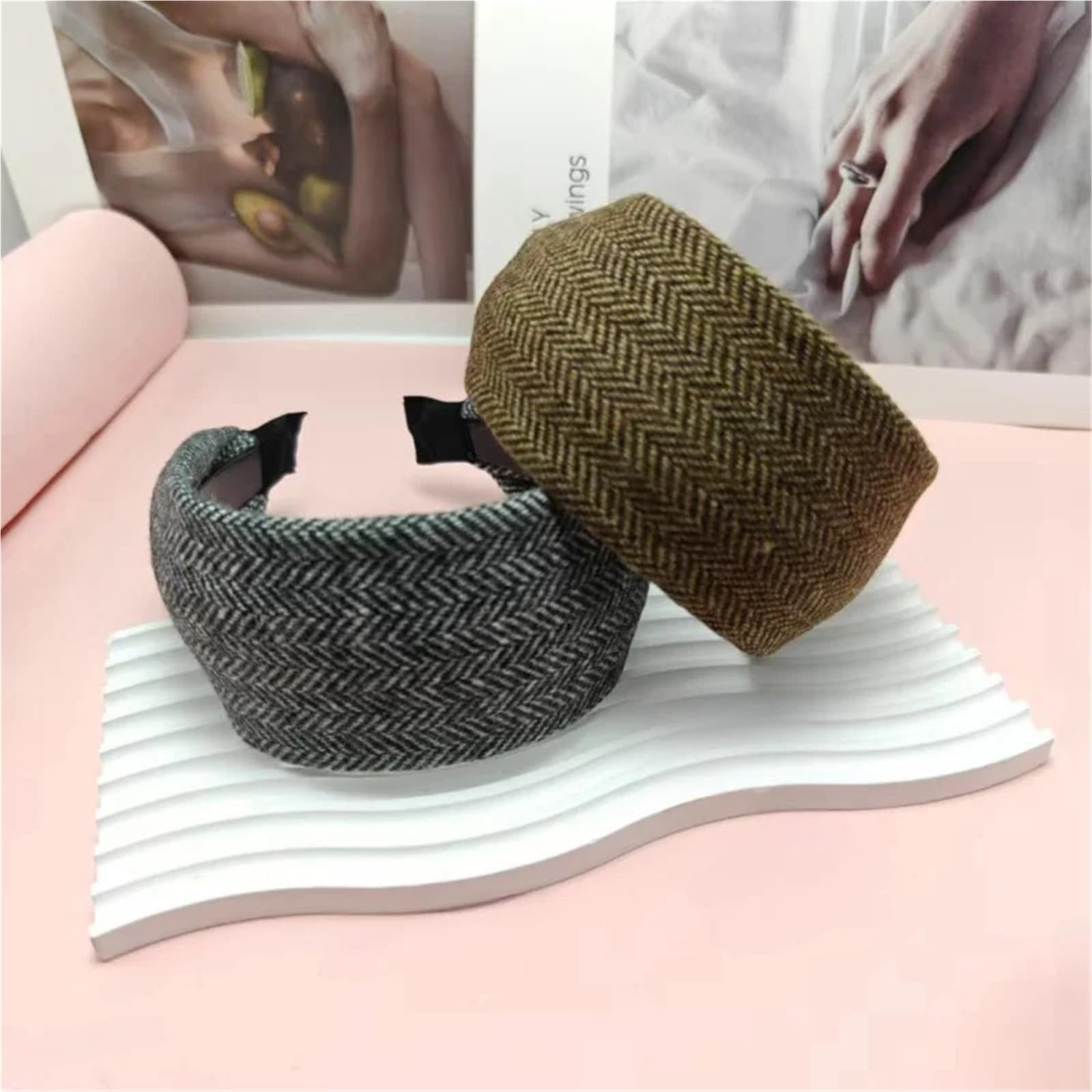 3 stücke Verdickt Warme Breitkrempige Haar Stirnband Herbst Und Winter Zubehör Mit Zähne Stirnbänder for Frauen Für Damen(Dark color-3pcs)