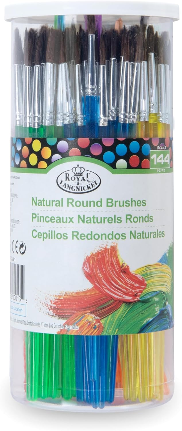 ROYAL BRUSH MANUFACTURING Assortment Natural Camel Hair Brush 144pc Canister, Multicolor