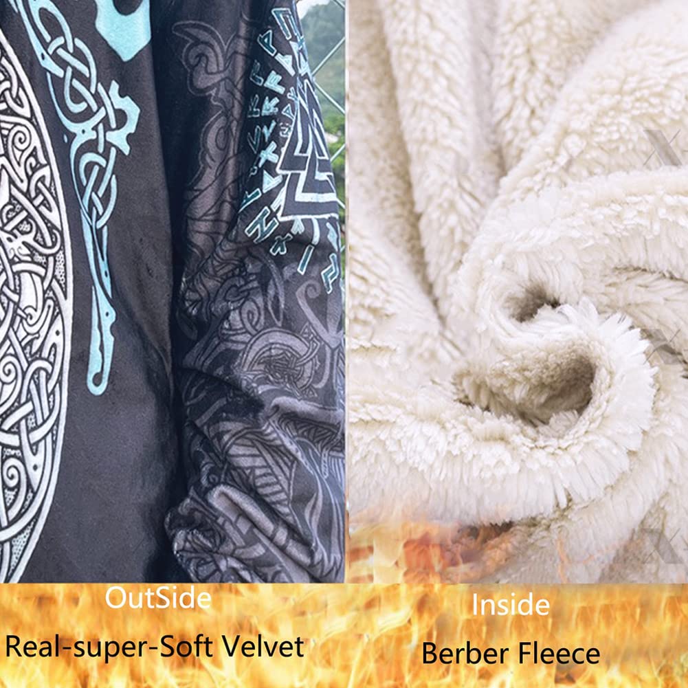 Mantello Invernale Uomo con Tatuaggio Lupo Vichingo, Cappotto Finto Cashmere Calda Giacca Cappuccio Media Lunghezza Costume Cosplay