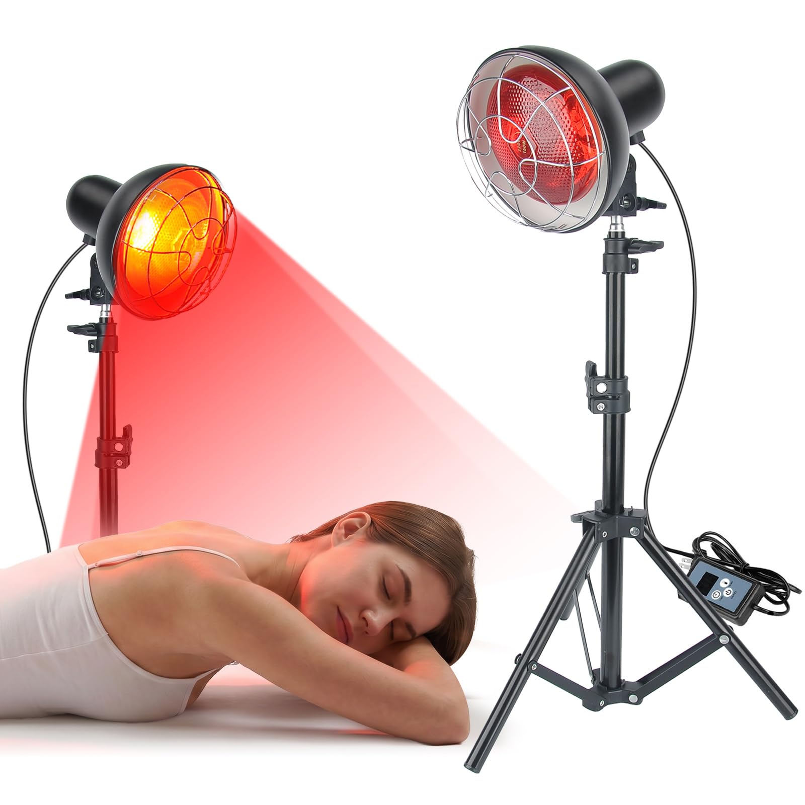 Lámparas Infrarrojas, 150W Lampara Infrarrojos, Lampara Luz Roja con Temporizador, Lámparas de Calor Infrarrojo con Soporte de Suelo, Luz Roja con Temperatura Regulable (negro)
