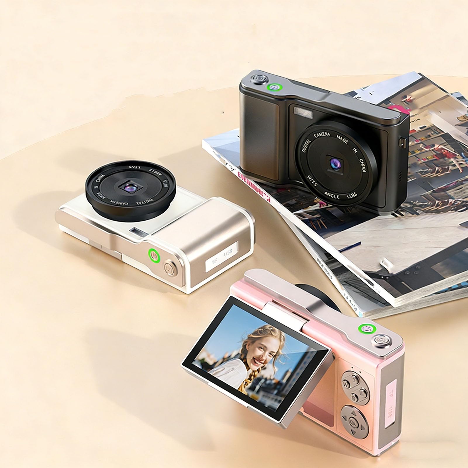 Fotocamera Digitale, Schermo Ribaltabile da 3 Pollici a 180 Gradi e Fotocamera per Vlogging 4K con Zoom 18x, Punta e Scatta Digitale Compatta da 48 MP, per Viaggi e Principianti (Bianca)