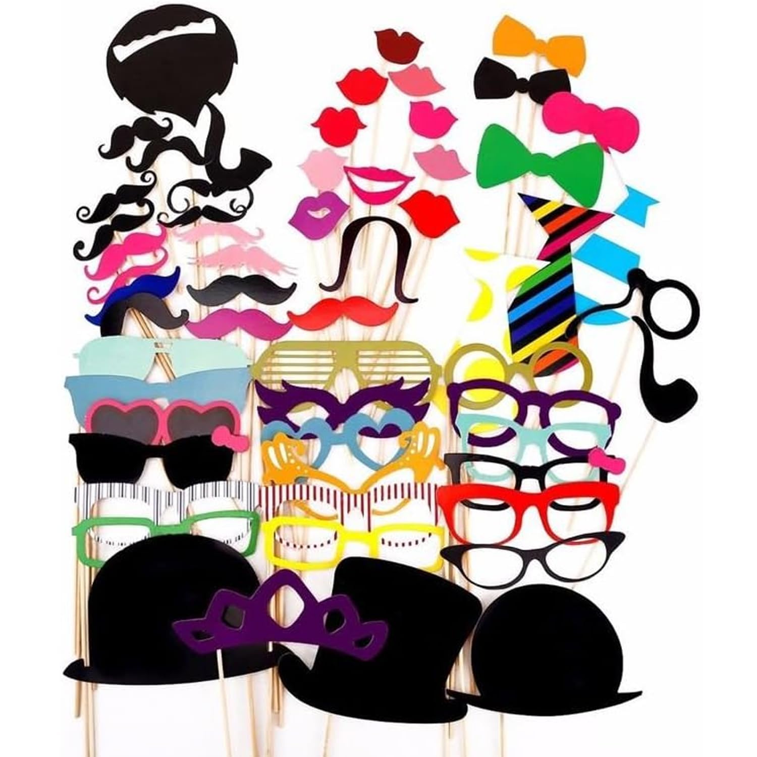 Vikrami lighting 58 Pieces Funny Photo Booth Props Birthday Photo Booth Props Moustache Glasses Hats Lipstick Funny selfie props paper photobooth for Birthday Weddings Prom Disco Mardi Gras Partys