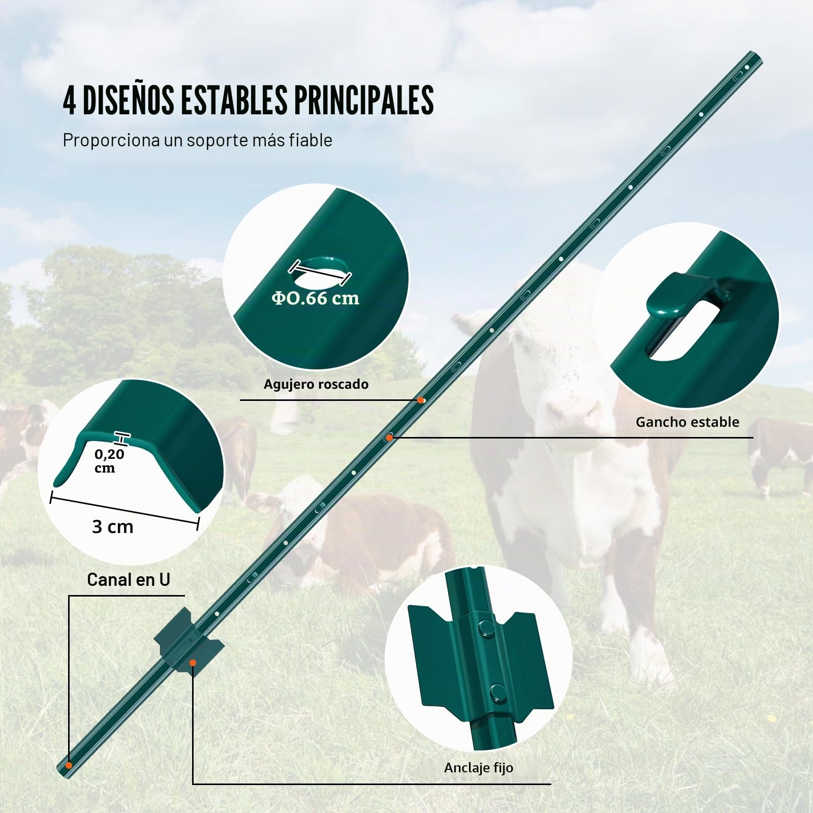 VEVOR Postes de Cerca de Metal 152,4 cm Postes de Cerca de Acero al Carbono Resistentes 10 Piezas Postes de Metal para jardín, Césped, Granjas, Cercas al Aire Libre, Huertos, Carreteras, Verde