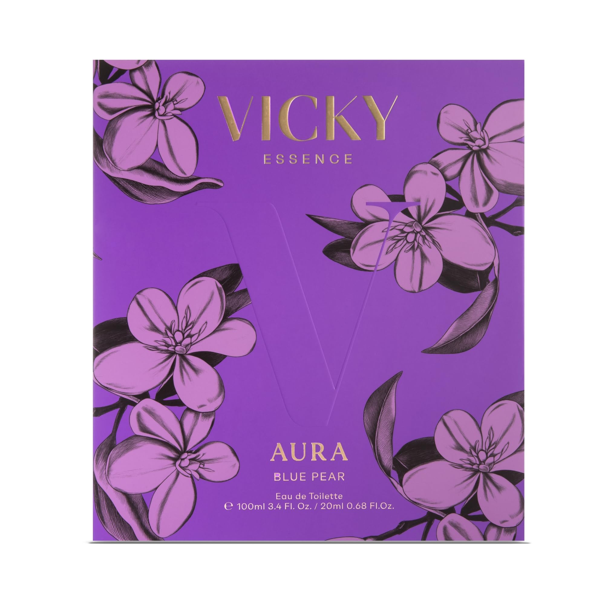 VICKY ESSENCE Eau de Toilette AURA 100ML+ EDT 20ml | Set de Perfume de Mujer | Fragancia Duradera | Vainilla y almizcle | Pera y flor de Naranjo