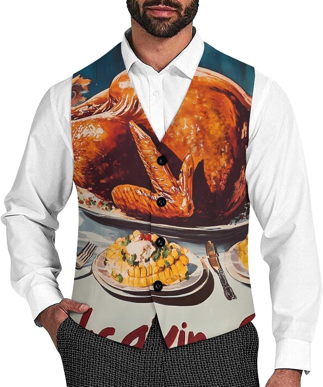 Vintage Thanksgiving Table Men's Suit Vests Waistcoat V-neck Formal Dress Tuxedo for Business