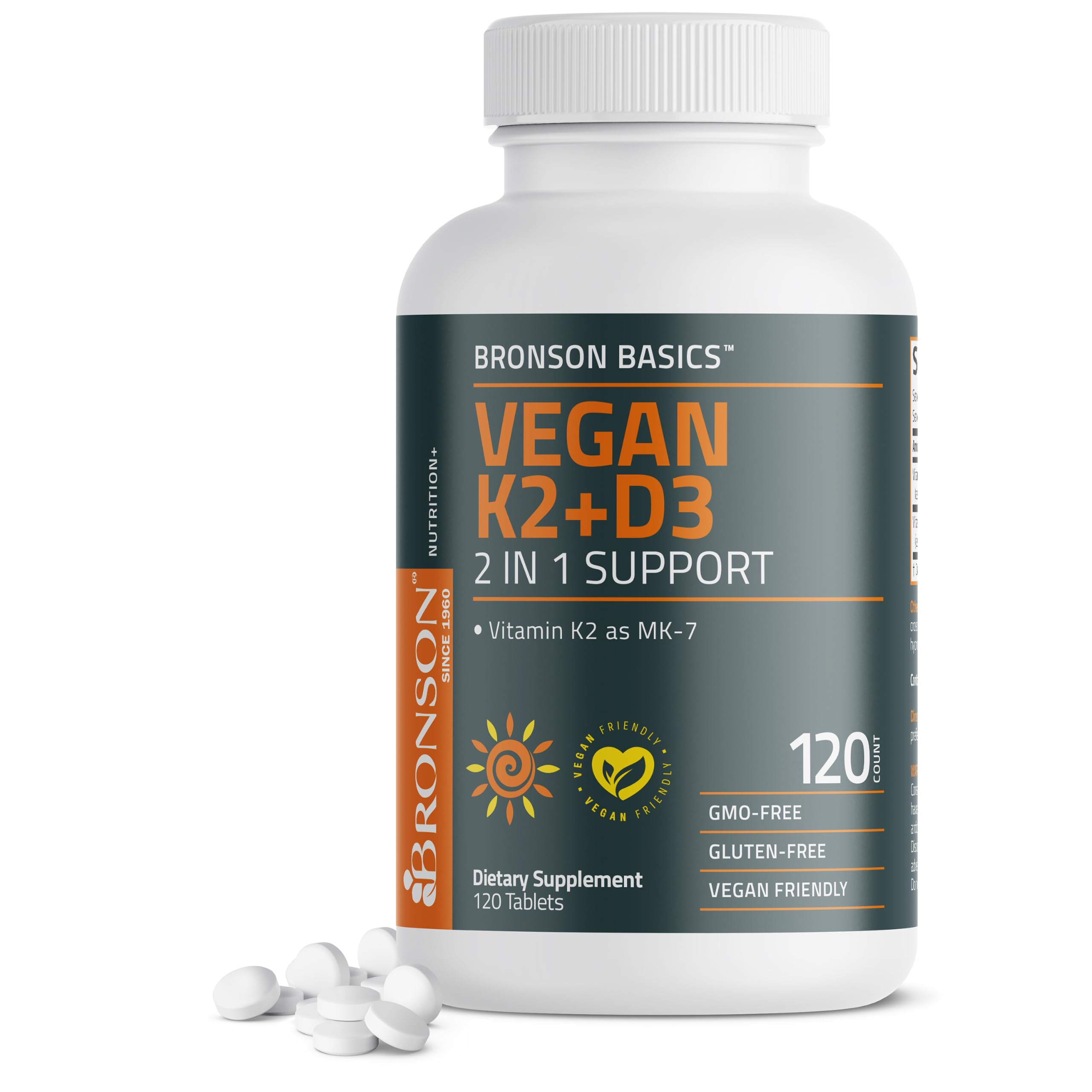 Bronson Vitamin K2+D3 2 in 1 Support Vitamin K2 as MK-7, 120 Tablets 120 Count (Pack of 1)