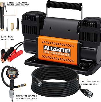 ALL-TOP Dual Cylinder Air Compressor with Digital Pressure Gauge Tire Inflator Kit, 12V Portable Inflator 12.35ft3/Min, Offroad Air Pump for Truck Tires, Heavy Duty Max 150 PSI for 4x4 Vehicle & RV