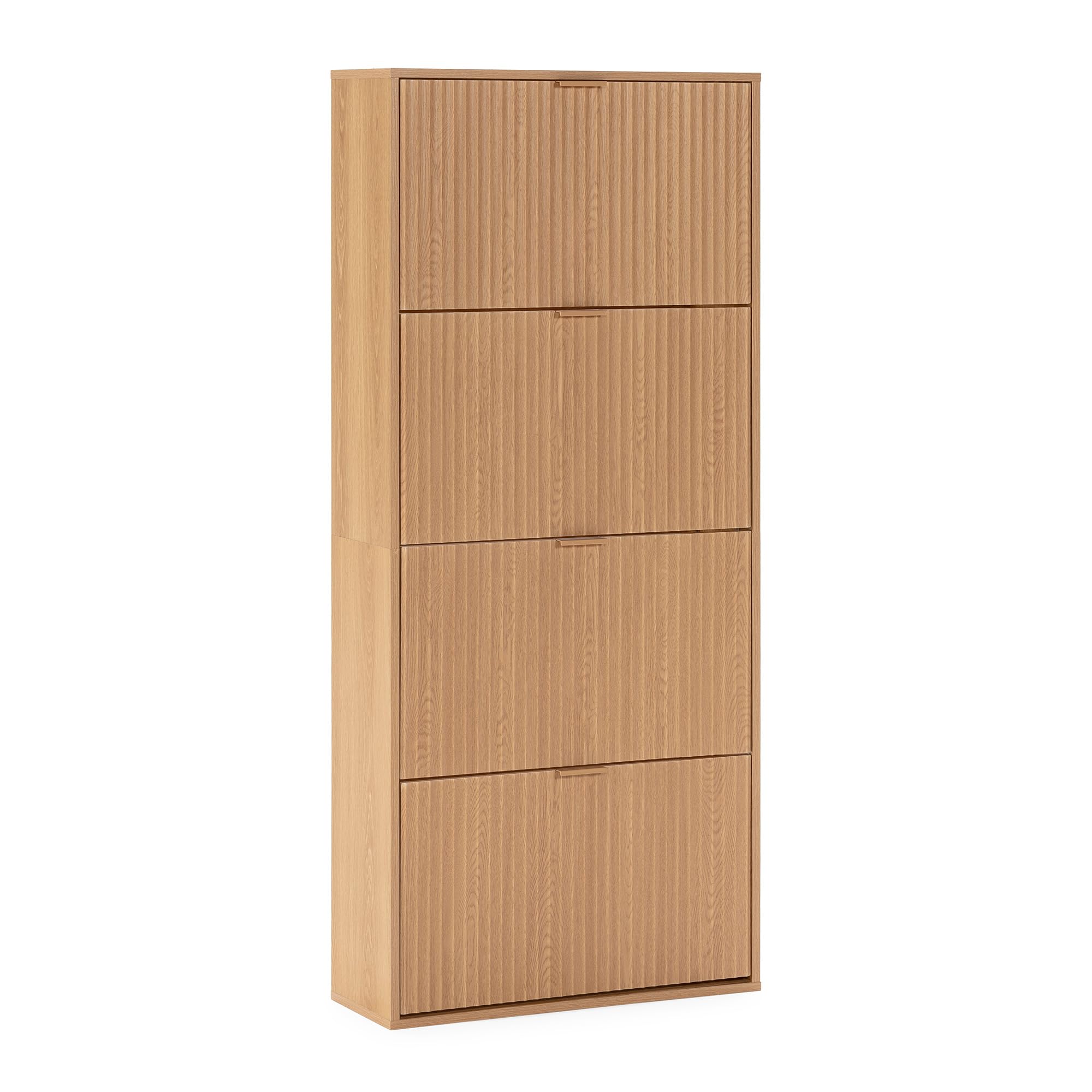 HOMN LIVING Mueble Zapatero Lluvia 4 Puertas Color Roble, 66 cm (Ancho) 24 cm (Profundo) 150 cm (Altura)
