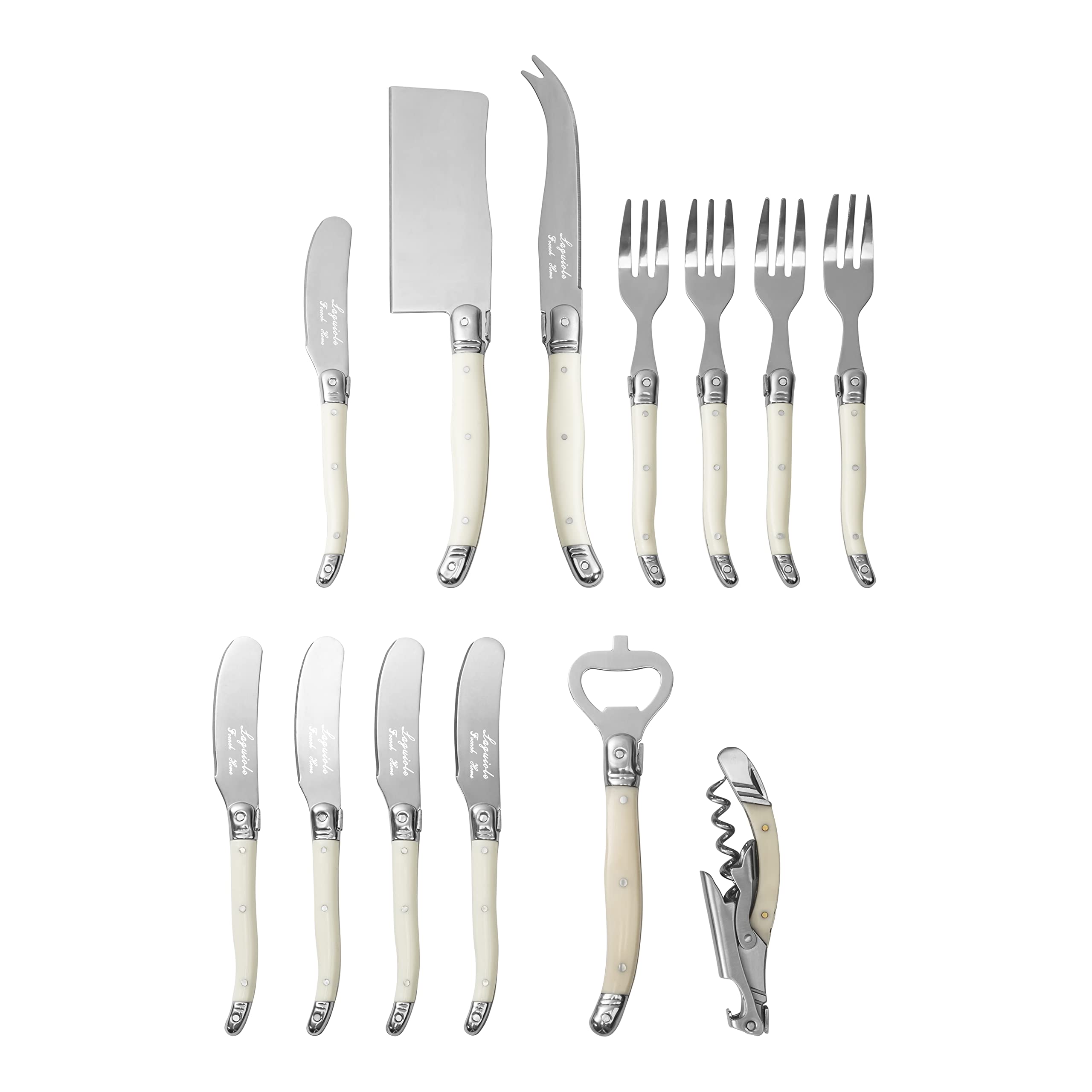 French Home Laguiole Charcuterie Serving Utensils Set of 13 – Kit w/Cleaver, Fork Set, barware More – Cheese Serving Utensils w/Faux Ivory Handles for Parties
