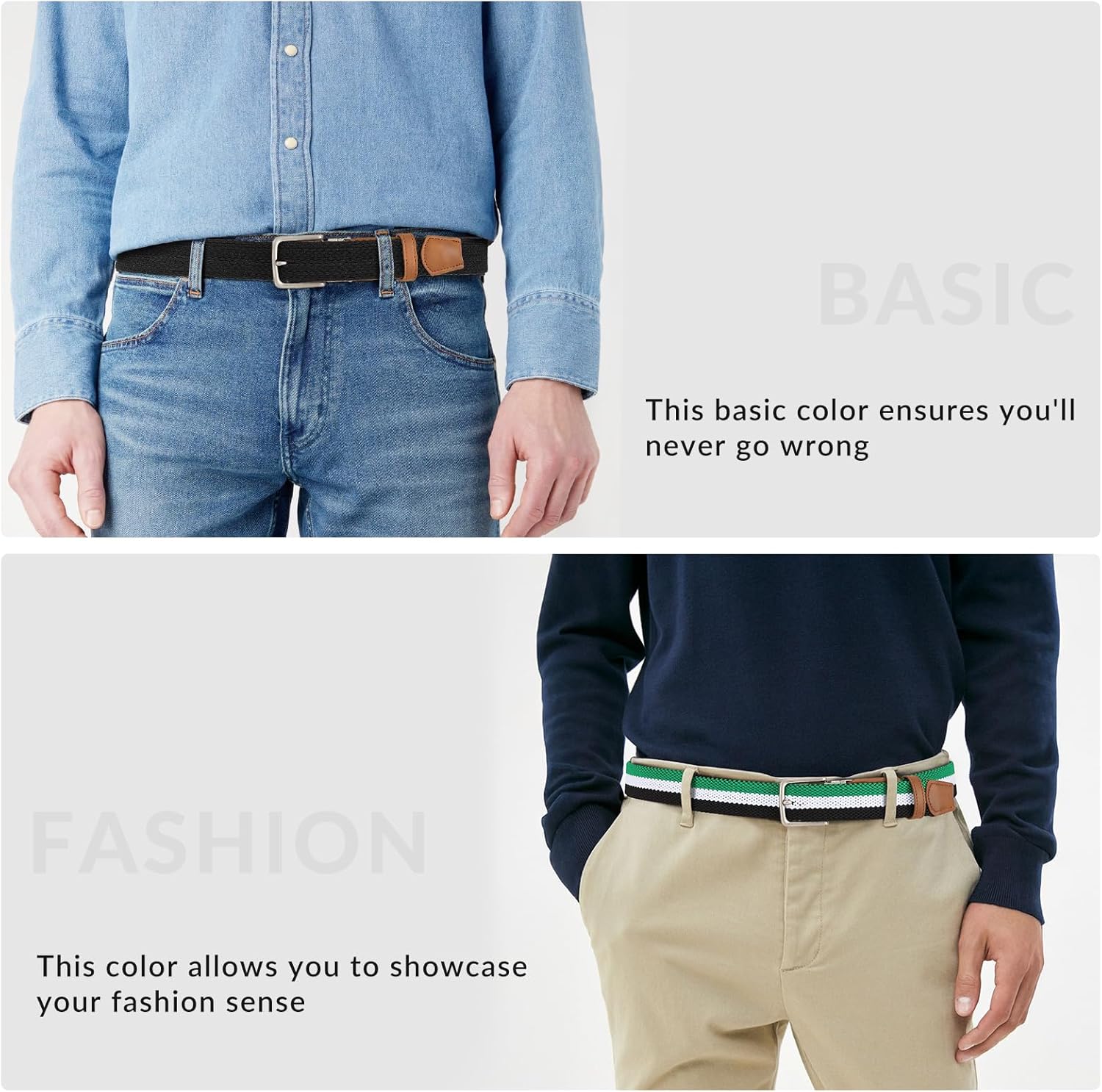 SANSTHS Reversible Braided Belt for Men and Women, Elastic Stretch Woven Golf Belts for Men, Casual Jeans Sports Work 1 3/8" - Image 4