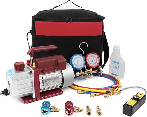 Miniatura 1 de Bomba de vacío 110V 4.5 CFM 13HP con manómetro colector y detector de fugas Set para AC HVAC Auto Repair R410a R134 con aceite