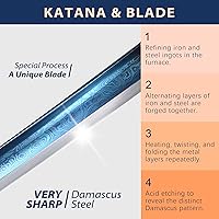 Vista 3 de entez Handcrafted Samurai Katana - Premium Damascus/T10 Clay Tempered Blades - Sharp Functional Japanese Swords