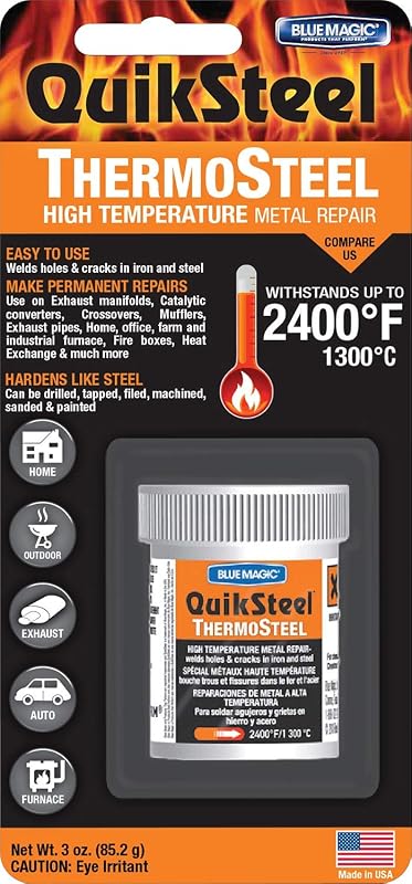 Blue Magic 18003TRI ThermoSteel reparador de metal para alta temperatura, frasco de 89 mL