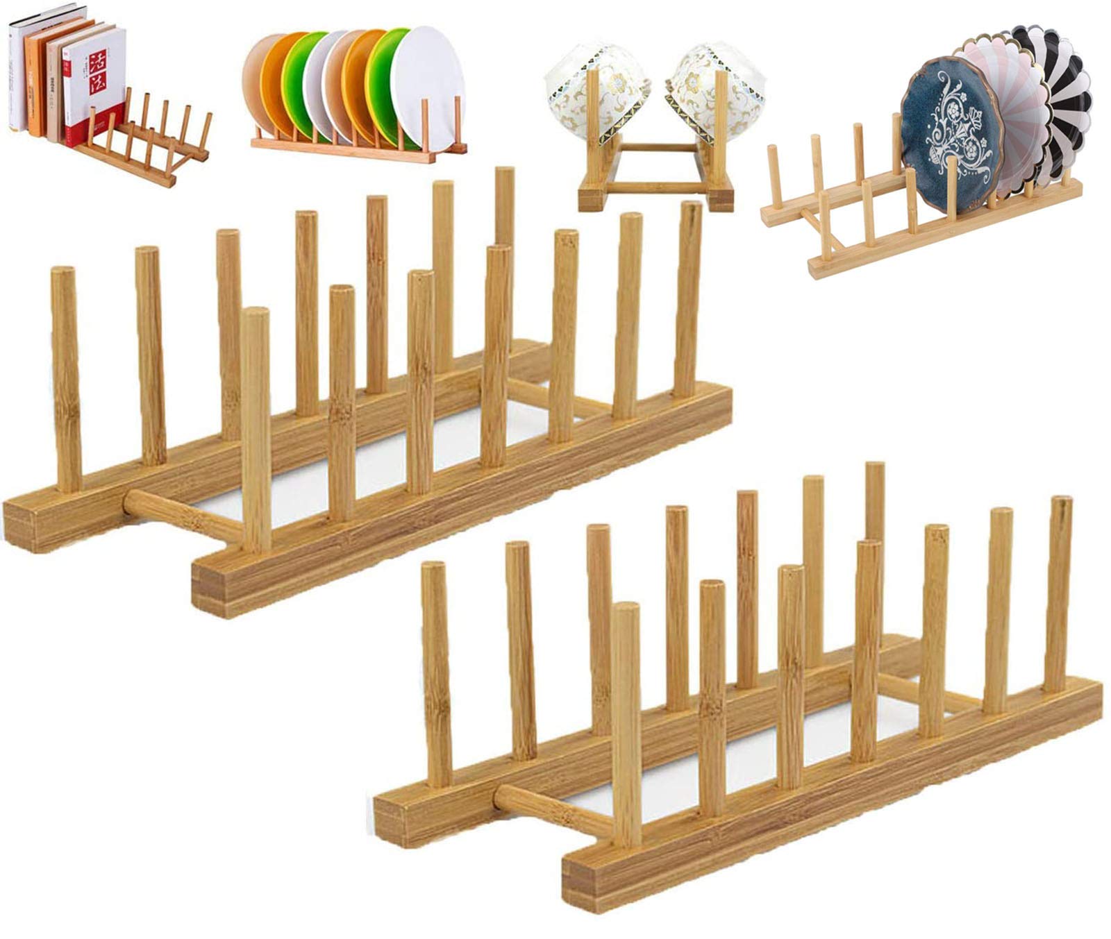 Buy 2Pack Dish Drying Rack, Bamboo Dish Plate Bowl Cup Book Pot Lid