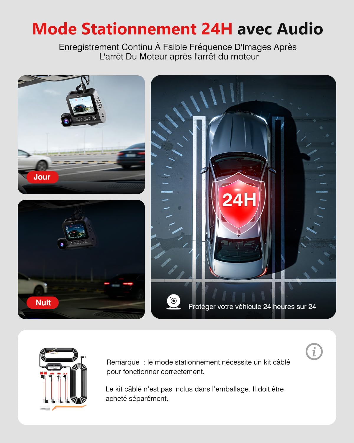 Jzones Dashcam Auto 3 Canaux 4K, avec STARVIS 2 Vision Nocturne et HDR, Dashcam Voiture Avant Arrière et Intérieure, Surveillance Stationnement 24H, Capteur G, WiFi 6 et GPS, Carte SD de 64 Go offerte