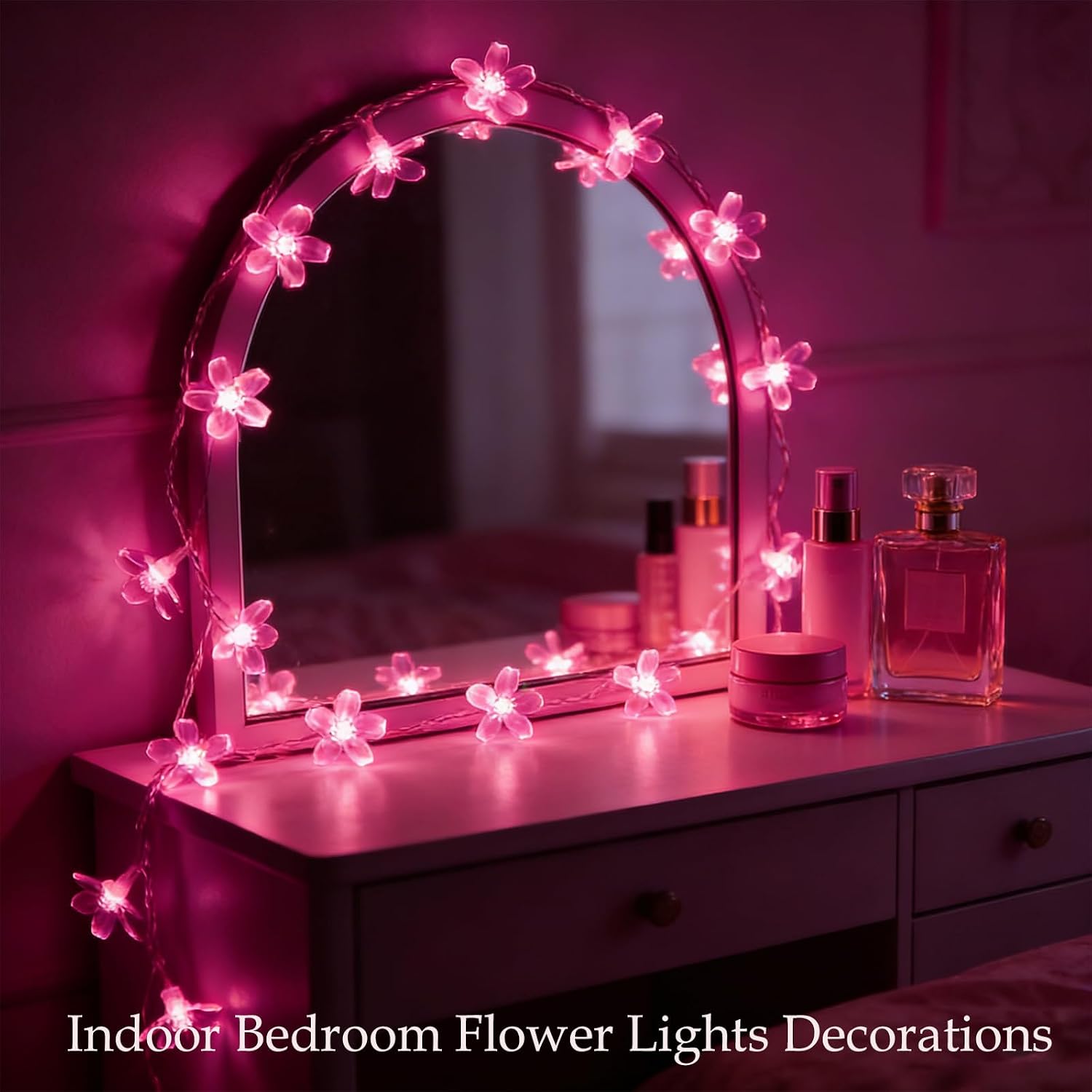 33ft 100 LED Plug in Pink Fairy Flower Holiday String Lights for Dorm Decor | Soft Petals Cherry Blossom Lamp Lights, Romantic Indoor Decorations for Christmas, Valentine'S Day, Wedding, Birthday Party
