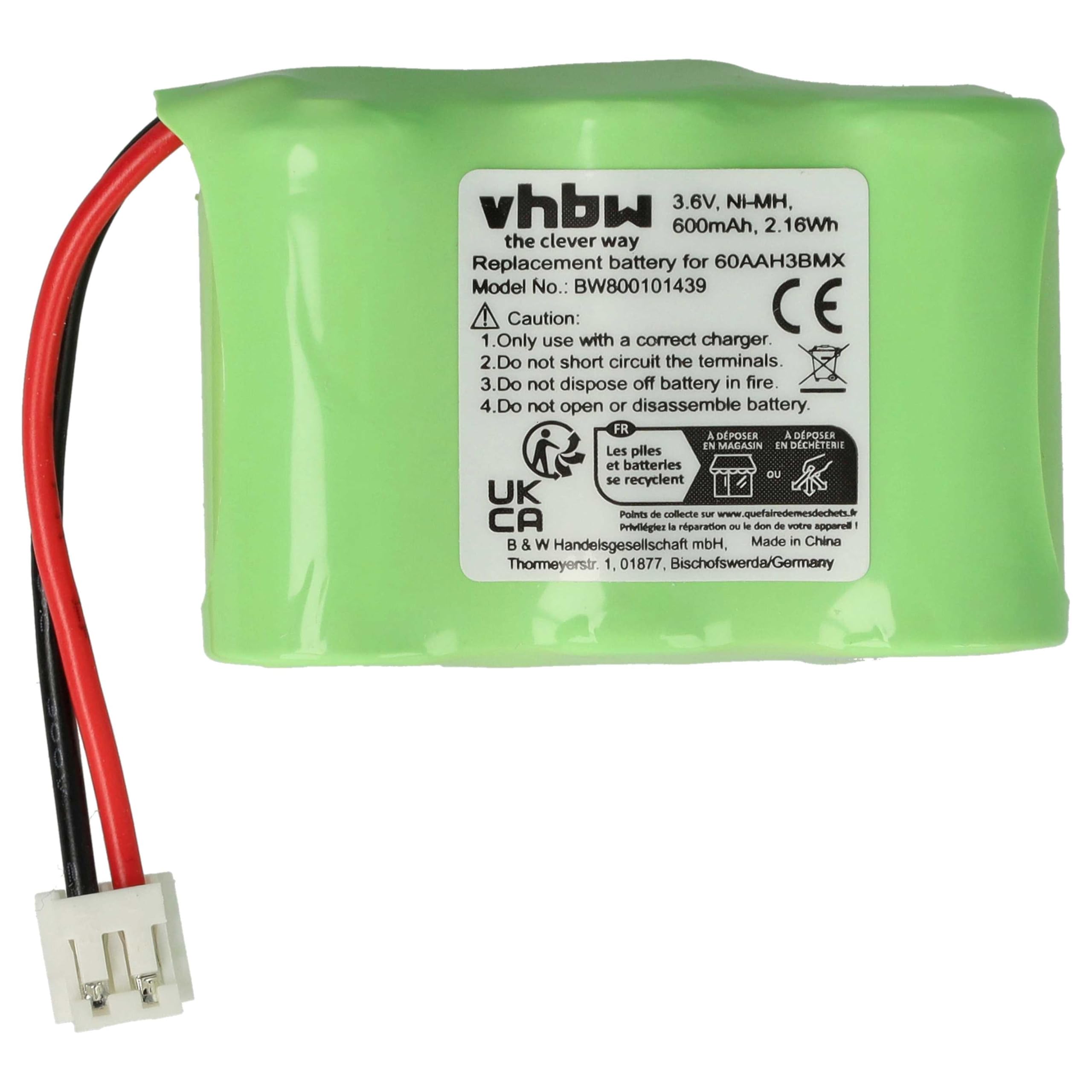 vhbw 1x Batterie Compatible avec Ascom Adesso téléphone Fixe sans Fil (600mAh, 3,6V, NiMH) - Remplacement pour 60AAH3BMX, HSC22, V30145-K1310-X147, C39453-Z5-C193