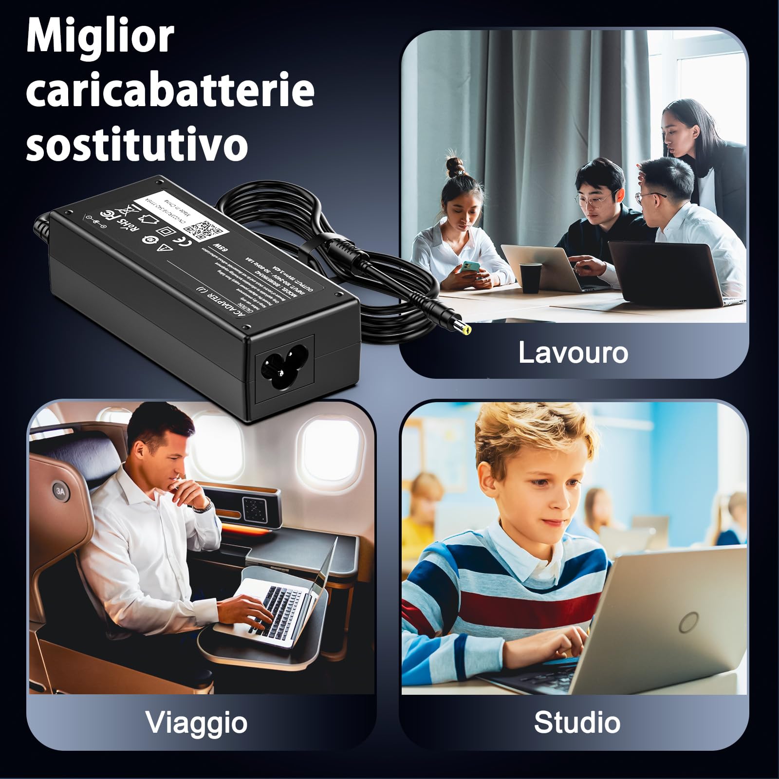 65W Caricatore 19V 3.42A Alimentatore Compatibile con Acer Aspire 3 5 E1 E3 E5 E15 E17 ES1 ES15 A315 A515 A114 V3 V5 V7 V15 3630 5250 5720 5750 5742 A315-34 Adattatore Caricabatterie 5.5 x 1.7mm