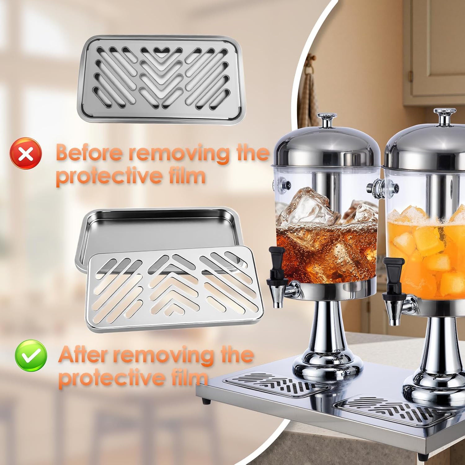 4.23 Gallon Beverage Dispenser,Stainless Steel Drink Dispensers, Juice Dispenser with Ice Core, Leak-proof Spigot and Detachable Drip Tray for Parties Weddings (silver, 4.23 Gallon)