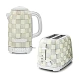 MACKENZIE-CHILDS Stainless-Steel Electric Kettle Bundle with Stainless-Steel 2-Slice Toaster&comma; Gray-and-White Sterling Check