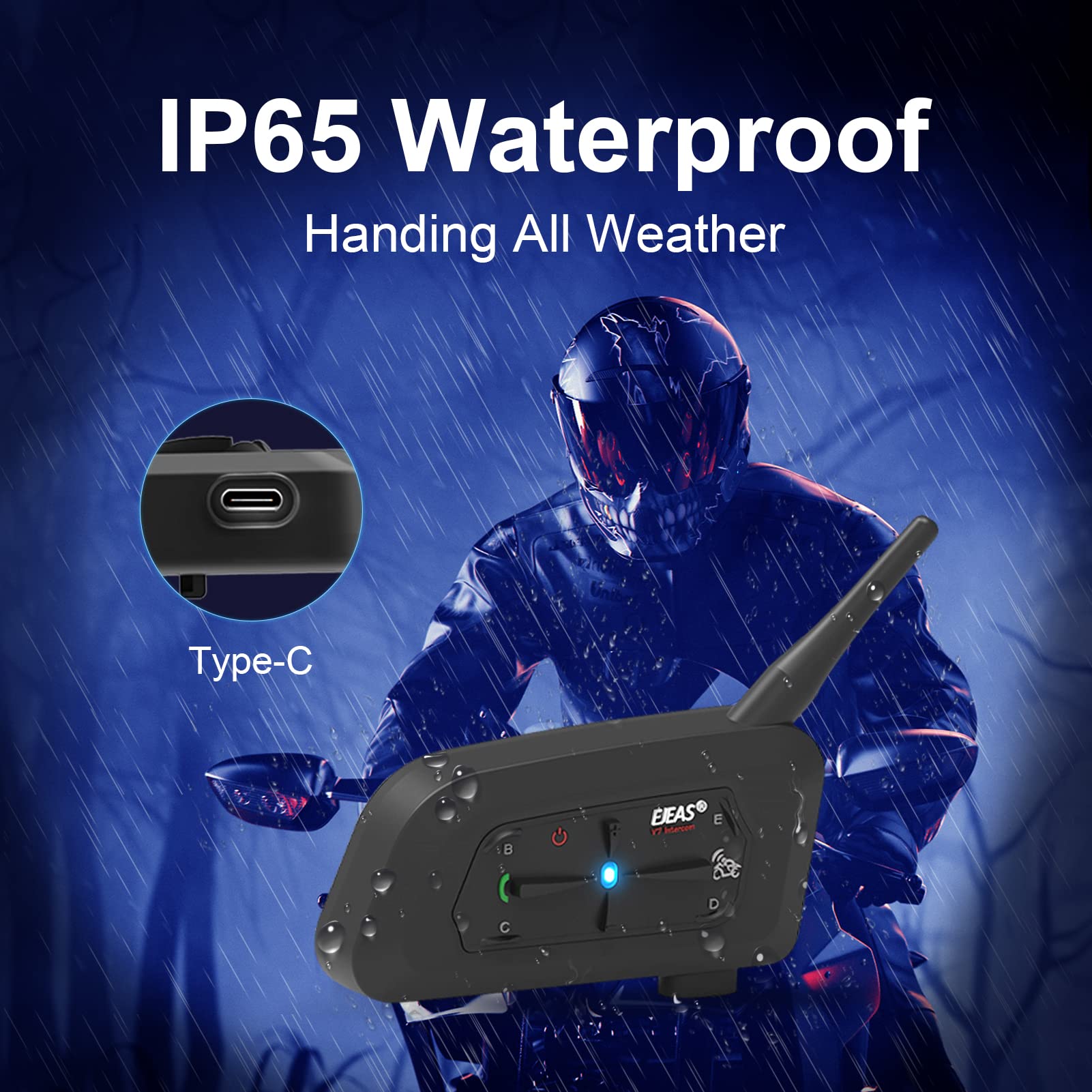 EJEAS V7 Motorbike Bluetooth Intercom,Auriculares de intercomunicador de motociclo,Conexión de 7 Personas,Distancia de intercomunicación 1500M,Reducción de Ruido CVC
