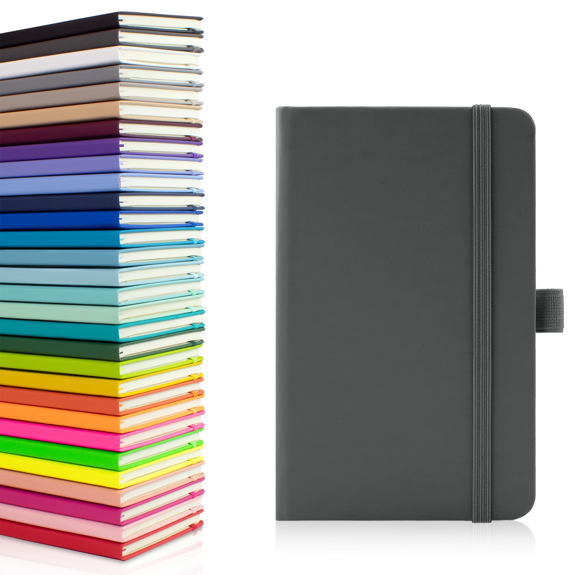 Notes London Eco A6 Notebook with Lined Pages, Pen Loop, Ribbon, Date Marks and Paper Pocket, Pocket Hardback Journal, Note, sustainably sourced paper (Dark Grey)