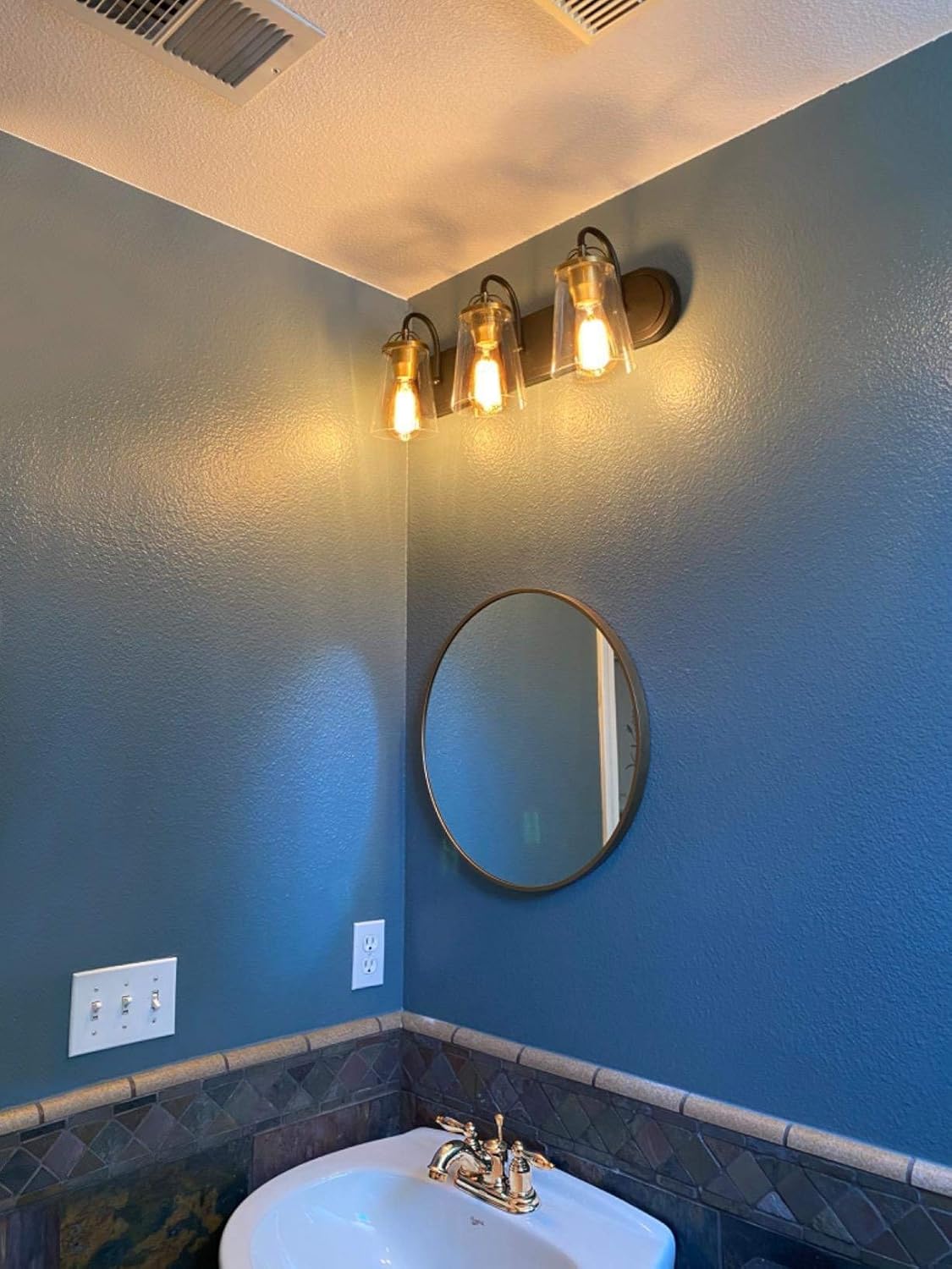 Blасk Frіdау - 50% оƒƒ Kira Home Voltaire 24 Modern Farmhouse 3-Light Vanity/Bathroom Light, Clear Glass Shades, Gold/Warm Brass Accents + Black Finish