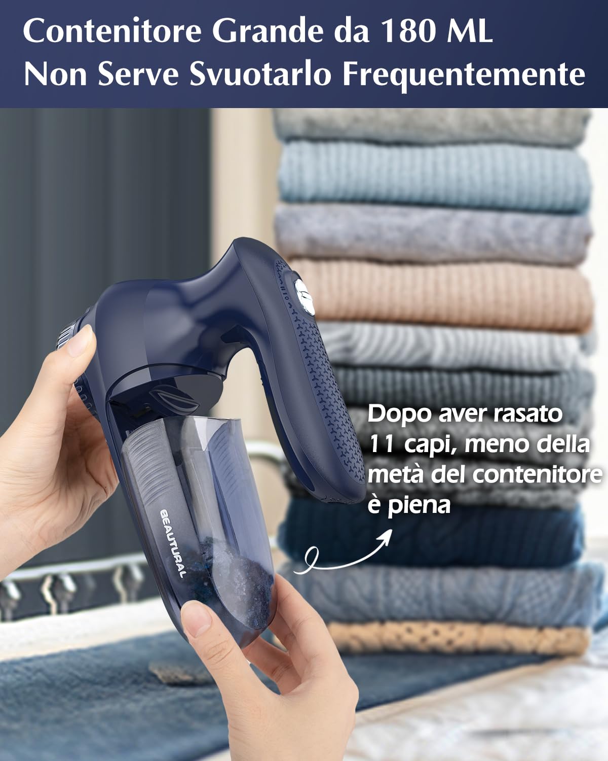 BEAUTURAL Levapelucchi Elettrico Domestico, Rasoio Elimina Pelucchi Potente ed Efficace per abiti e tessuti, con Alimentatore AC e Batteria per Rimuovere Lanugine, Perfetto per la Famiglia