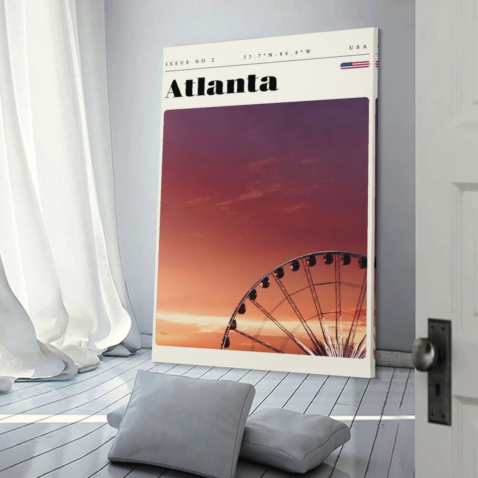 Junmoney Room Decor Wall Art Atlanta Georgia Travel Art, 20x30inch(50x75cm), for Gallery Wall Layouts in Home Or Office, Home Wall Art for Statement Displays