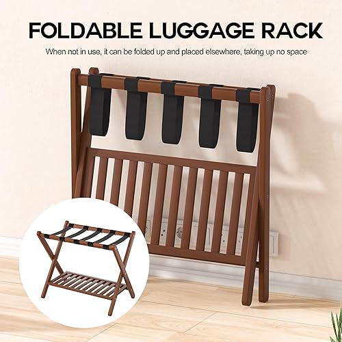 Miniatura 5 de Forevich Portaequipajes plegable de bambú con estante de almacenamiento para habitación de invitados, sala de estar, Hotel Essentials, soporte de