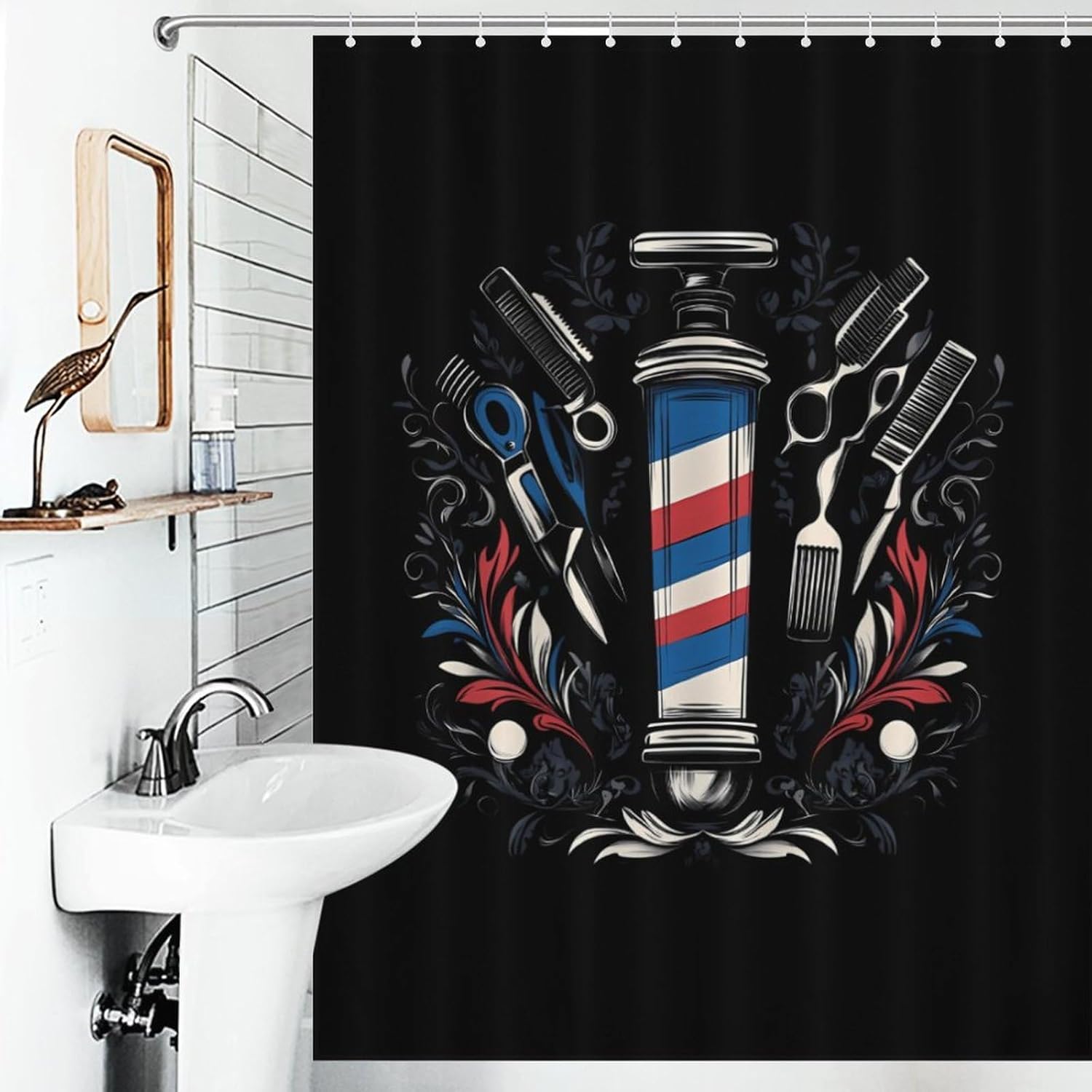 Hairstyle Barber Hairdresser Funny Shower Curtains Washable Bath Curtain Liner with Hooks for Bathroom Bath Tubs