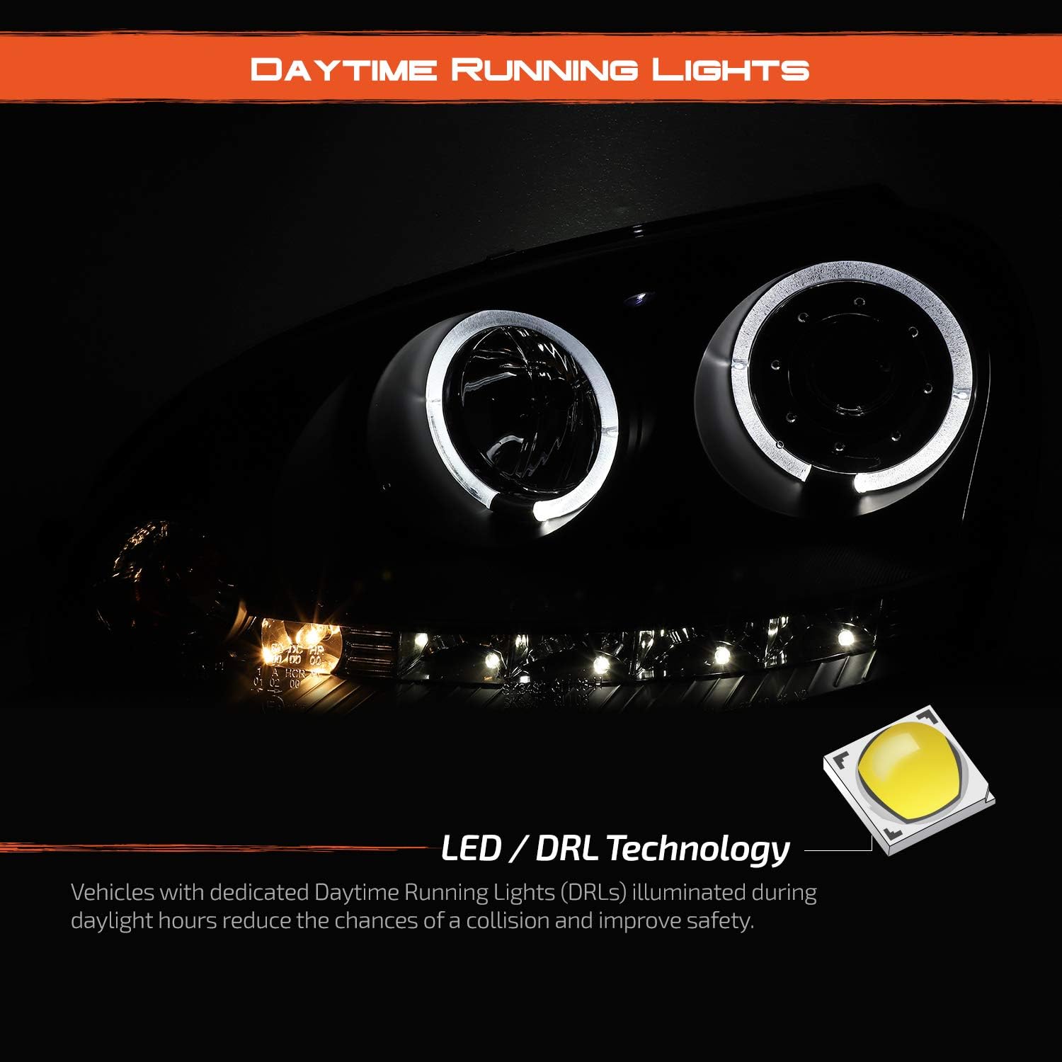 AKKON - For VW Rabbit GTI Jetta R32 Black Bezel DRL LED Strip Halogen Type Projector Headlights