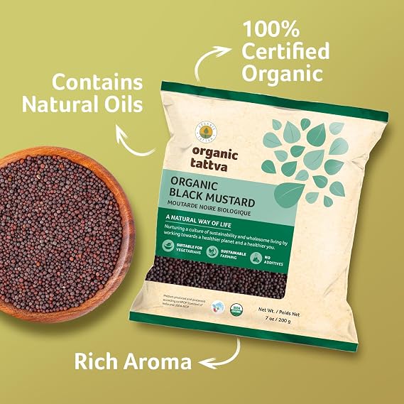 Organic Tattva Black Mustard Seeds, Whole Spices, 7 oz, USDA Certified