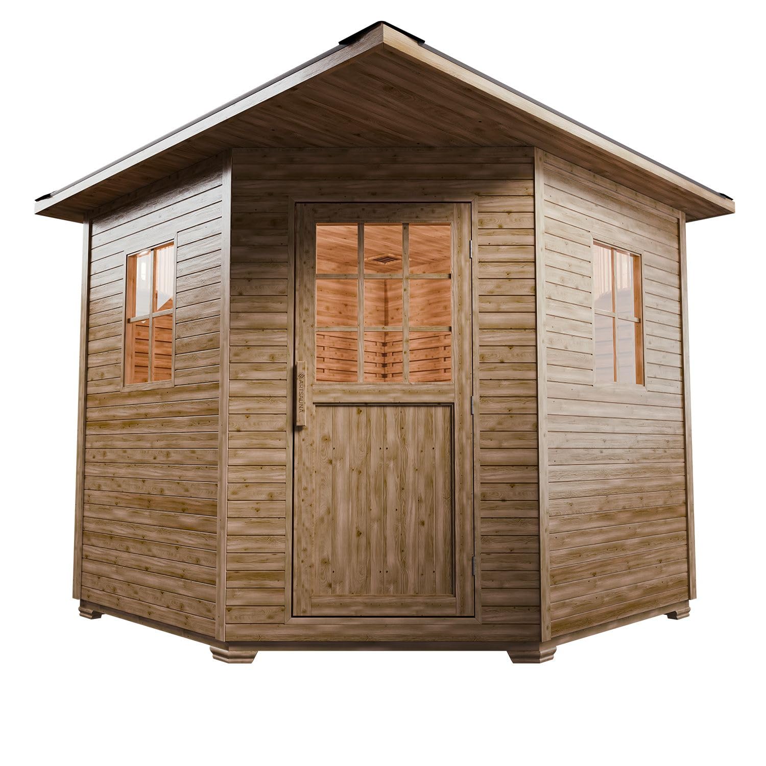 Artsauna Gartensauna Eldur mit 8 kW Ofen, Beleuchtung & Zubehör - Saunahaus aus Fichtenholz - Außensauna für 4 Personen - Outdoor Sauna 200x200x256 cm