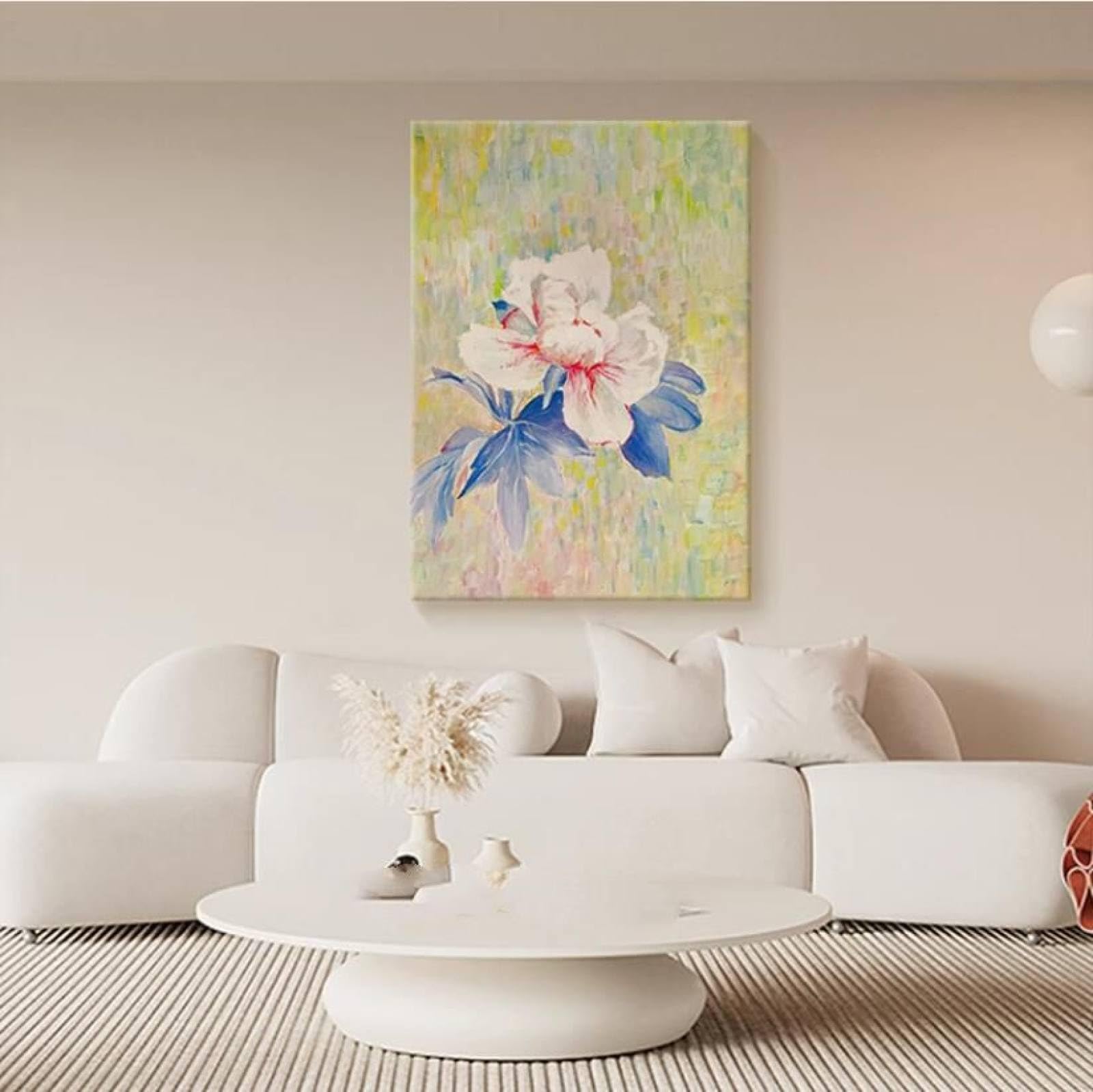 Tableau fleurs de pivoine peinture à l'huile abstraite texture toile art