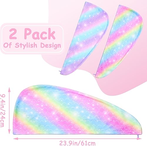 Miniatura 6 de Basumee Toalla para el cabello para niños, paquete de 2 toallas de microfibra para el cabello de sirena de secado rápido para turbantes de cabello