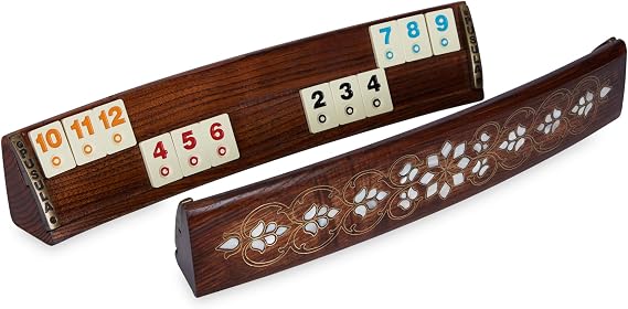 Okey Oyun Seti 4 Kişilik Masa Oyunu - Masif Ahşap Üzerine Sedef Kakma ve Bakır İşlemeli Oyun Takımı
