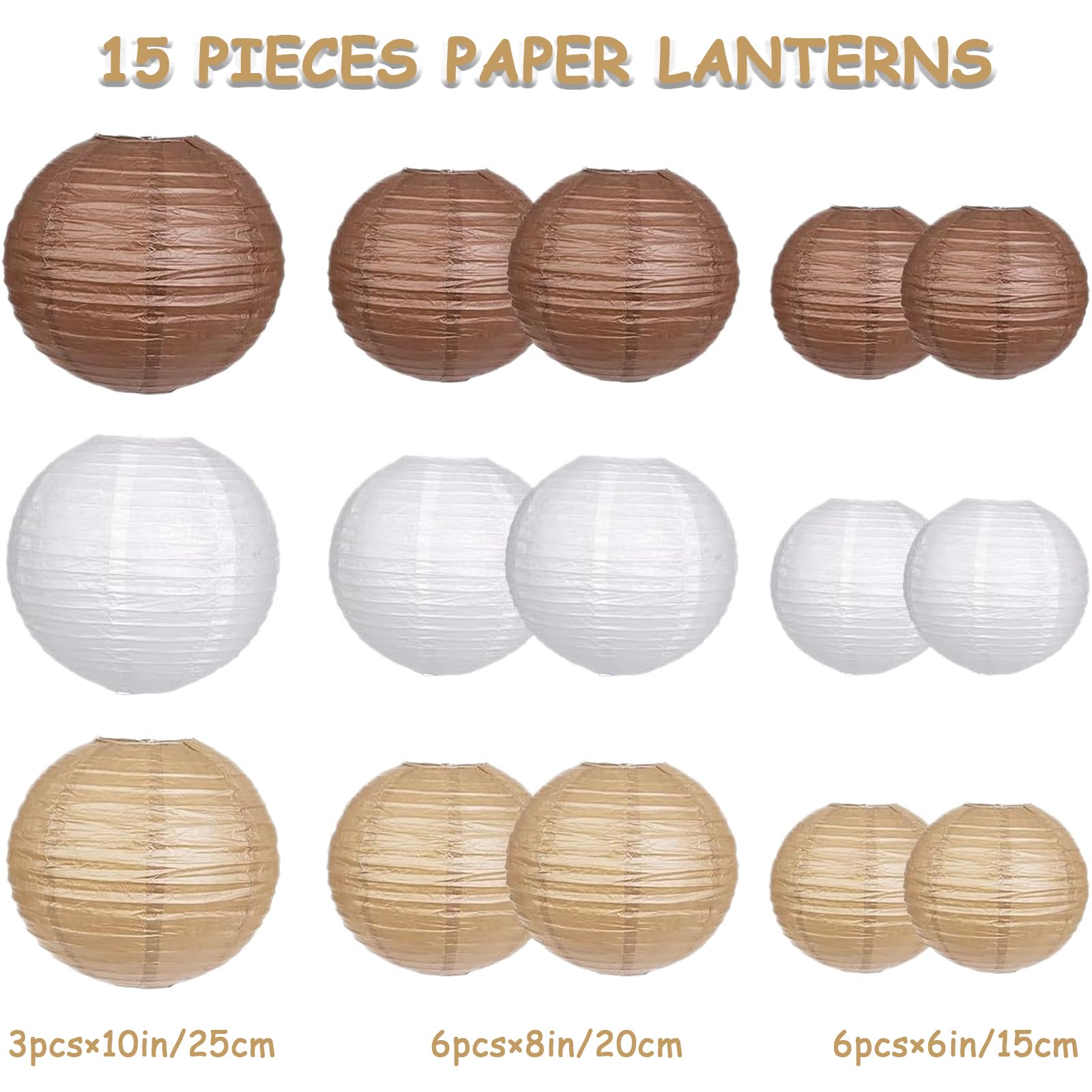Linternas De Papel Redondas - Pack De 15 Piezas, Varios Tamaños, Verde Salvia. Para Bodas, Cumpleaños, Fiestas