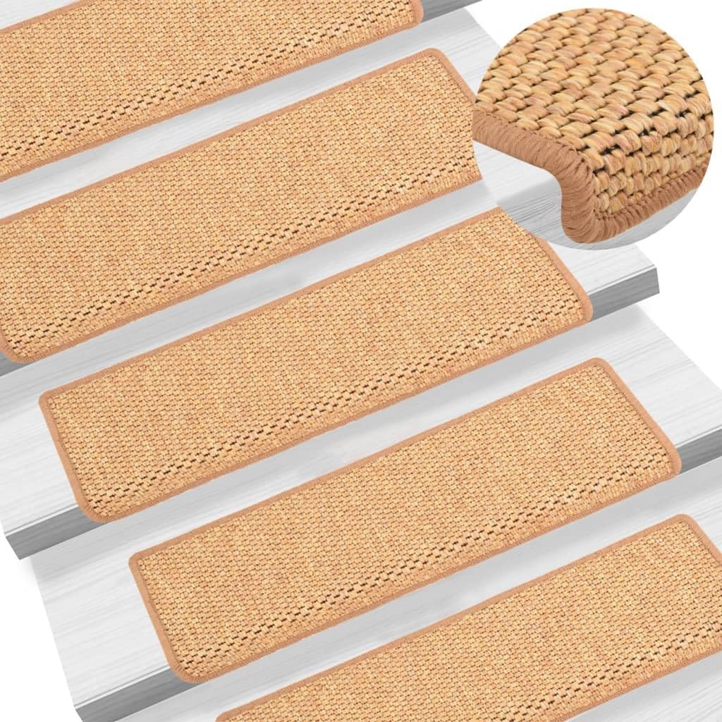 vidaXL Stair Mats Self-adhesive Sisal-Look 15 pcs, Carpet Stair Tread for Home, Stair Rugs for Step, Stair Protector Non-slip Mats, Sisal