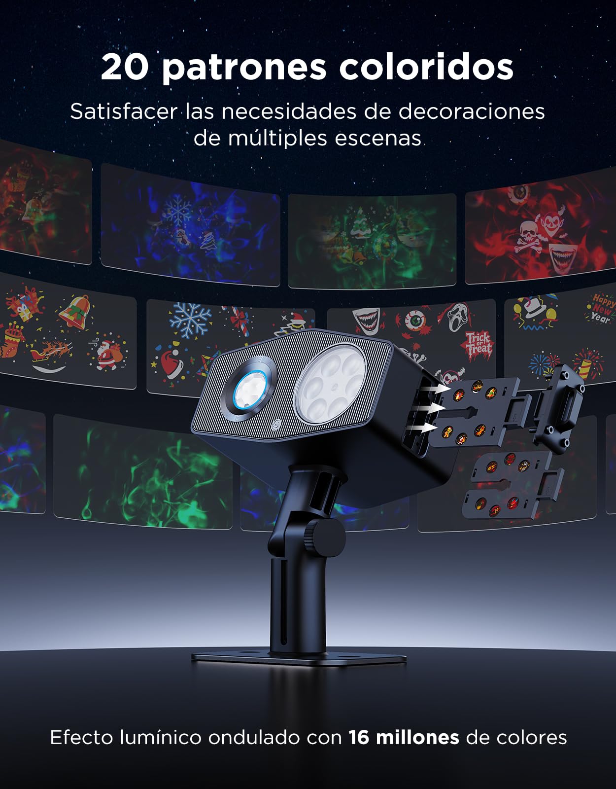 Govee Proyector de Copos de Nieve para Exteriores, con Efecto de Onda de Agua Móvil, Luces de Jardín Impermeables, 58 Modos de Escena y 20 Imágenes Proyectadas, con Alexa, Matter y Asistente de Google