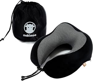 Memory Foam Travel Pillow, Neck Pillow with 360-Degree Head Support, Comfortable and Lightweight, Ideal for Sleeping on Airplane, Car, Train, Bus and Home Use, Comes with Storage Bag (Black)